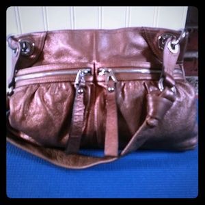 Gold handbag, metallic Leather, silver medal